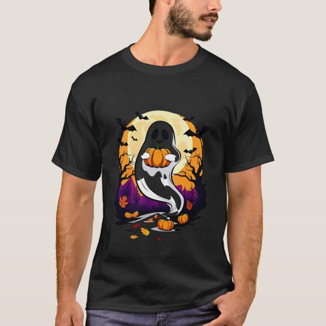 Cute Halloween Ghost Cartoon Design T-Shirt (Front)