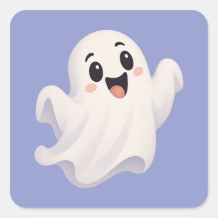 Cute Halloween Ghost Cartoon Square Sticker