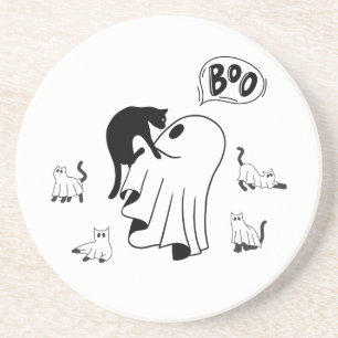 cute halloween ghost cat mum with adorable black c coaster
