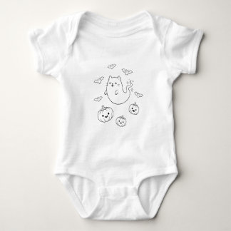 Cute Halloween Ghost Cat Pumpkins Bats Line Art St Baby Bodysuit