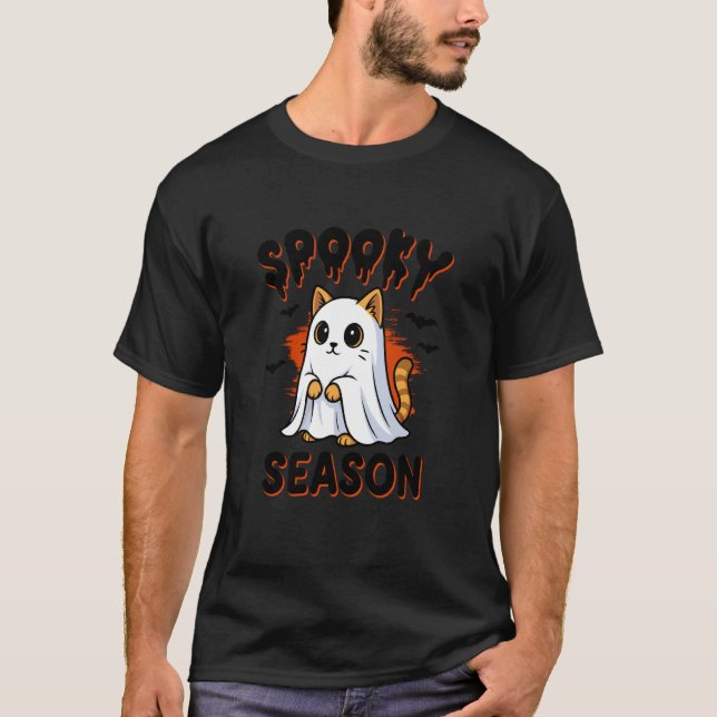 Cute Halloween Ghost Cat T-Shirt (Front)