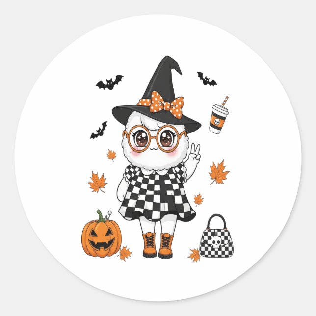 Cute Halloween Ghost Classic Round Sticker (Front)