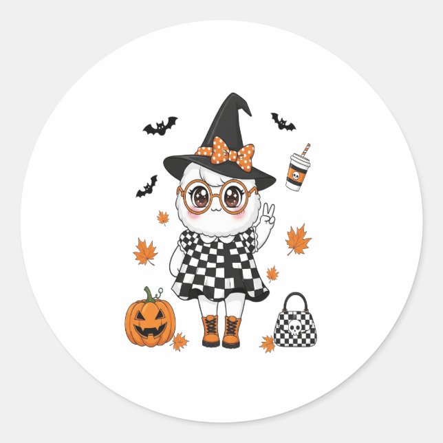 Cute Halloween Ghost Classic Round Sticker (Front)