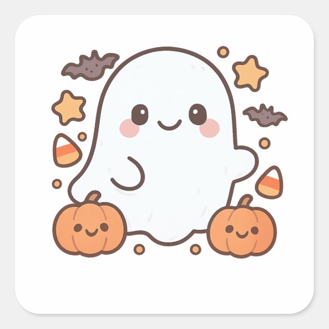 Cute Halloween Ghost Clipart,Fun and Cute Spooky  Square Sticker (Front)
