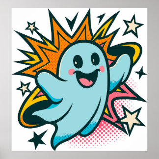 Cute Halloween ghost clipart PNG, spooky cartoon g Poster