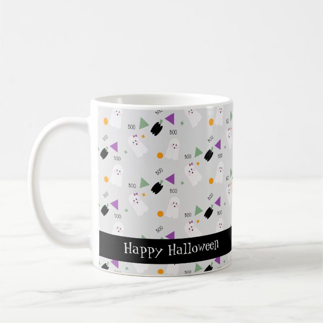 Cute Halloween Ghost Colourful Confetti Coffee Mug (Left)