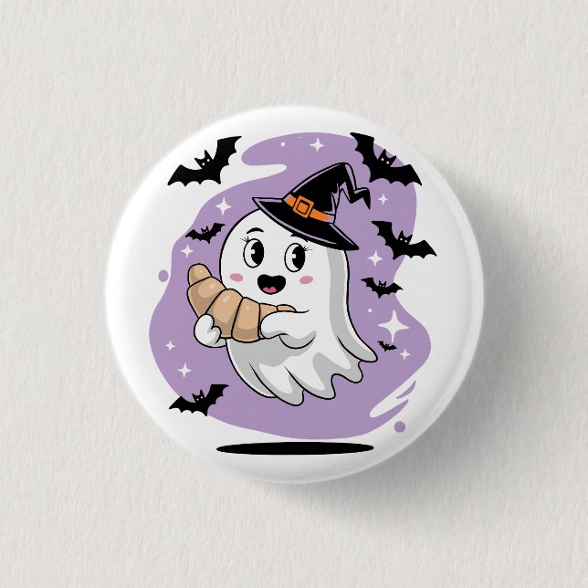 Cute Halloween Ghost Croissant Haunting 3 Cm Round Badge (Front)