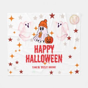 Cute Halloween Ghost Custom Text Fleece Blanket