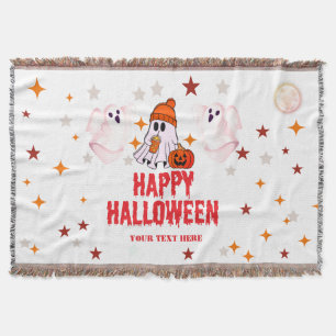 Cute Halloween Ghost Custom Text Throw Blanket