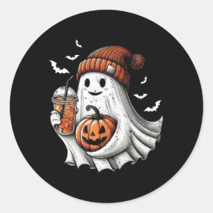 Cute Halloween Ghost Drink Coffee Pumpkin Hallowee Classic Round Sticker