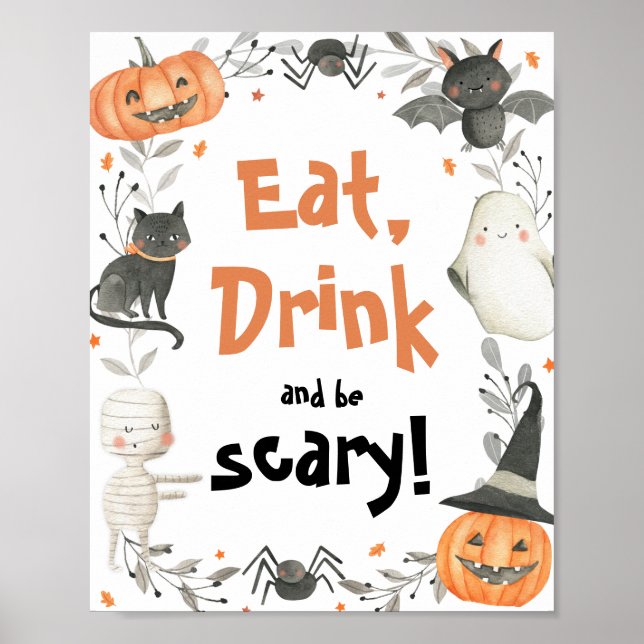 Cute Halloween Ghost Eat Drink Be Scary Party Sign (Front)