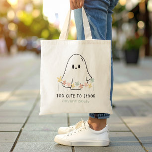 Cute Halloween Ghost Floral Too Cute To Spook Tote Bag