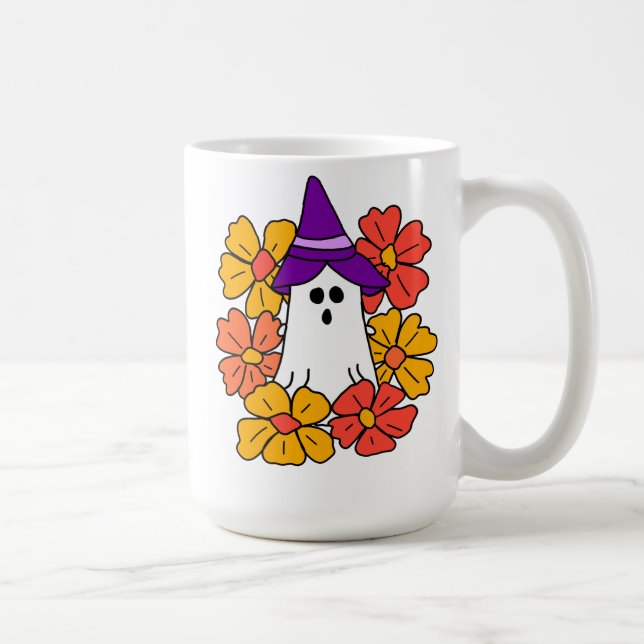 Cute Halloween Ghost Flower Wreath  Coffee Mug (Right)