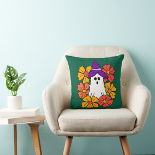 Cute Halloween Ghost Flower Wreath Cushion