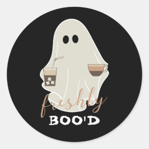 Cute Halloween Ghost   Freshly Boo'd Black Classic Round Sticker