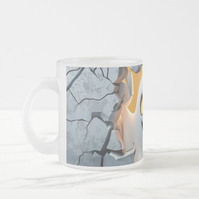 Cute Halloween Ghost – Funny Cracked Wall Design Frosted Glass Coffee Mug (Left)