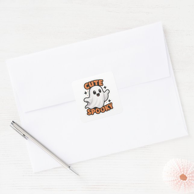 Cute Halloween Ghost ,funny spooky Square Sticker (Envelope)