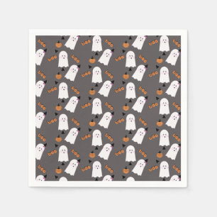 Cute Halloween Ghost Ghoul Orange Grey Confetti  Napkin