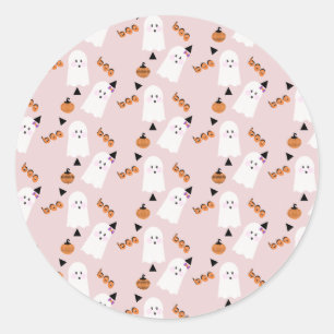 Cute Halloween Ghost Ghoul Orange Pink Confetti    Classic Round Sticker
