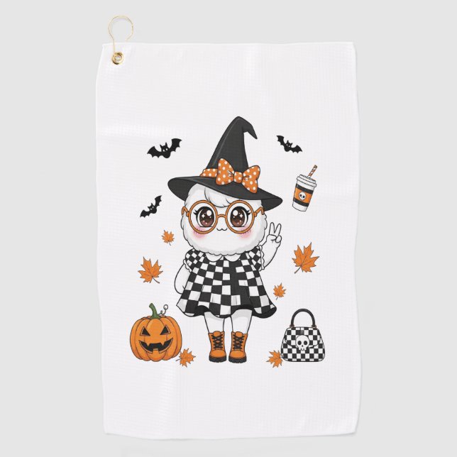 Cute Halloween Ghost Golf Towel (Front)