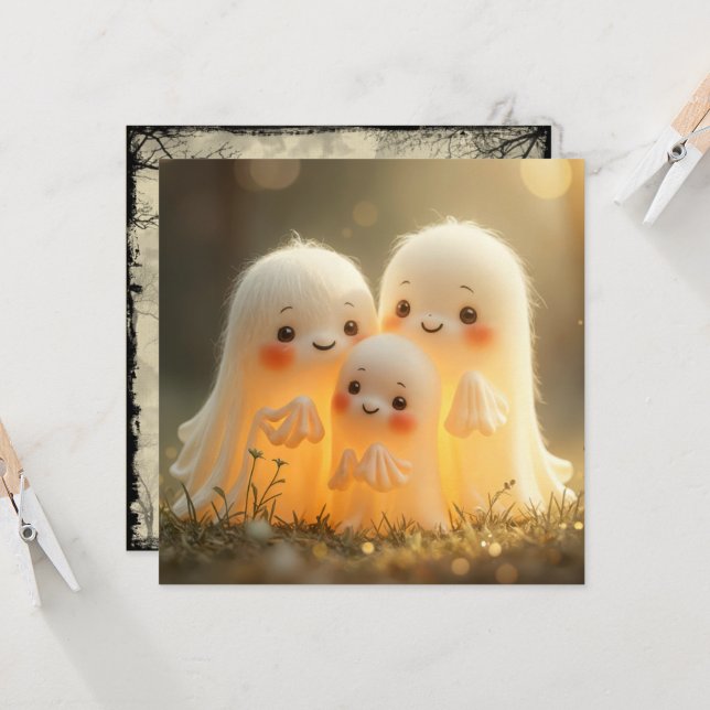Cute Halloween Ghost Group Invitation (Front/Back In Situ)