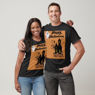 Cute Halloween Ghost Haunted House Pumpkins Spooky T-Shirt