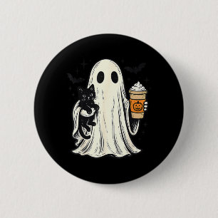 Cute Halloween Ghost Holding Black Cat Fall Coffee 6 Cm Round Badge