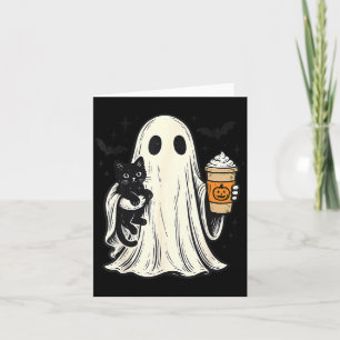 Cute Halloween Ghost Holding Black Cat Fall Coffee Card