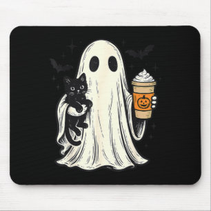 Cute Halloween Ghost Holding Black Cat Fall Coffee Mouse Mat