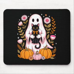 Cute Halloween Ghost Holding Black Cat Vintage Mouse Mat