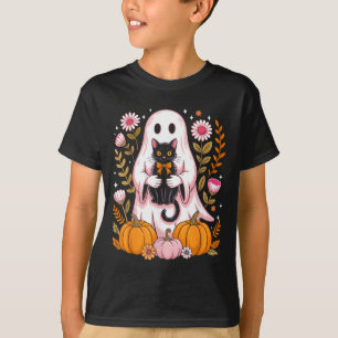Cute Halloween Ghost Holding Black Cat Vintage T-Shirt