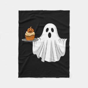 Cute Halloween Ghost Holding Pumpkin Cupcake Pocke Fleece Blanket