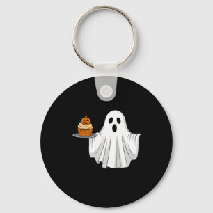 Cute Halloween Ghost Holding Pumpkin Cupcake Pocke Key Ring