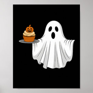 Cute Halloween Ghost Holding Pumpkin Cupcake Pocke Poster