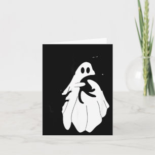 Cute Halloween Ghost Holding Three Black Cats Card