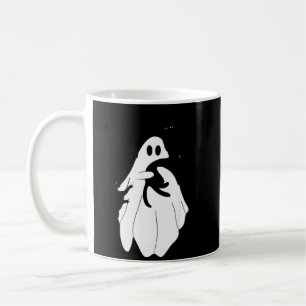Cute Halloween Ghost Holding Three Black Cats Coffee Mug