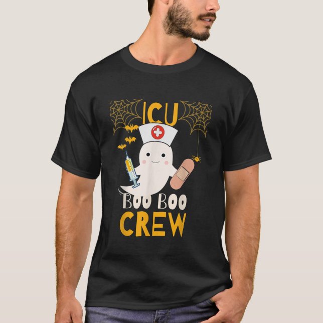 Cute Halloween Ghost ICU Boo Boo Crew Nurse T-Shirt (Front)