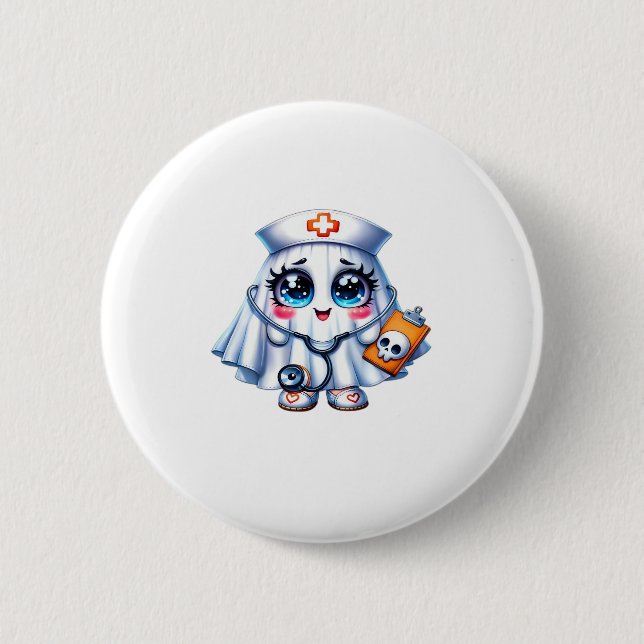 Cute Halloween ghost in a nurse's uniform Classic  6 Cm Round Badge (Front)
