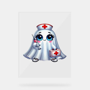 Cute Halloween ghost in a nurse's uniform Classic  Acrylic Sign