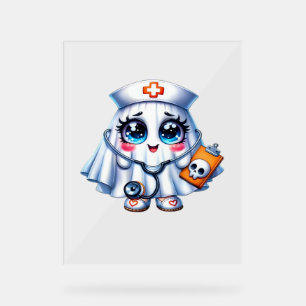 Cute Halloween ghost in a nurse's uniform Classic  Acrylic Sign