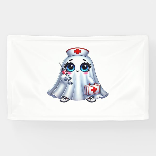 Cute Halloween ghost in a nurse's uniform Classic  Banner (Horizontal)