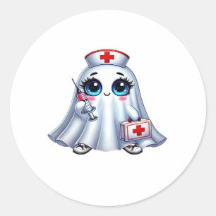 Cute Halloween ghost in a nurse's uniform Classic Classic Round Sticker