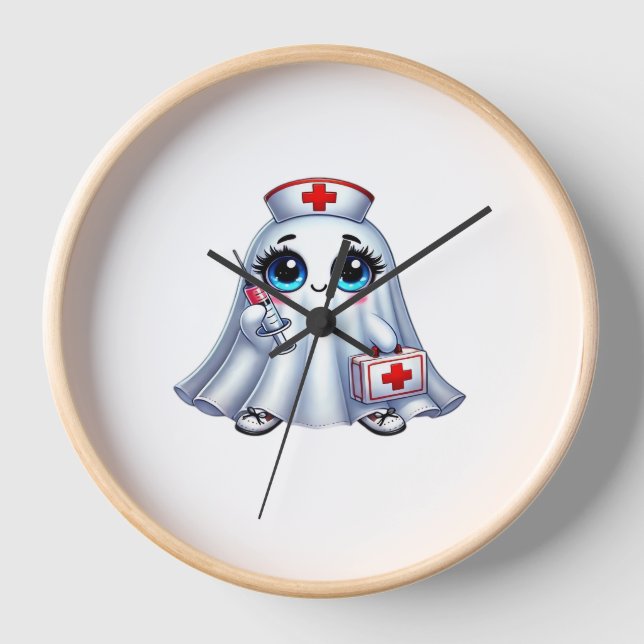 Cute Halloween ghost in a nurse's uniform Classic  Clock (Front)