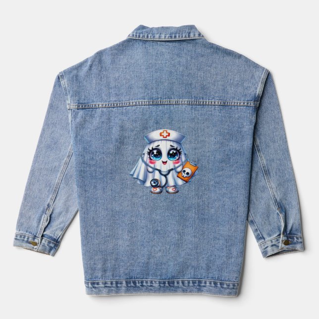 Cute Halloween ghost in a nurse's uniform Classic  Denim Jacket (Back)