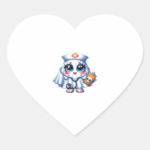 Cute Halloween ghost in a nurse's uniform Classic Heart Sticker