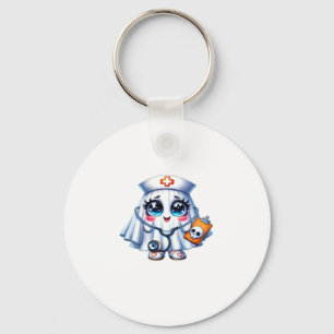 Cute Halloween ghost in a nurse's uniform Classic  Key Ring