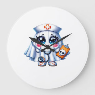 Cute Halloween ghost in a nurse's uniform Classic Large Clock