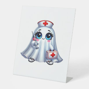 Cute Halloween ghost in a nurse's uniform Classic Pedestal Sign