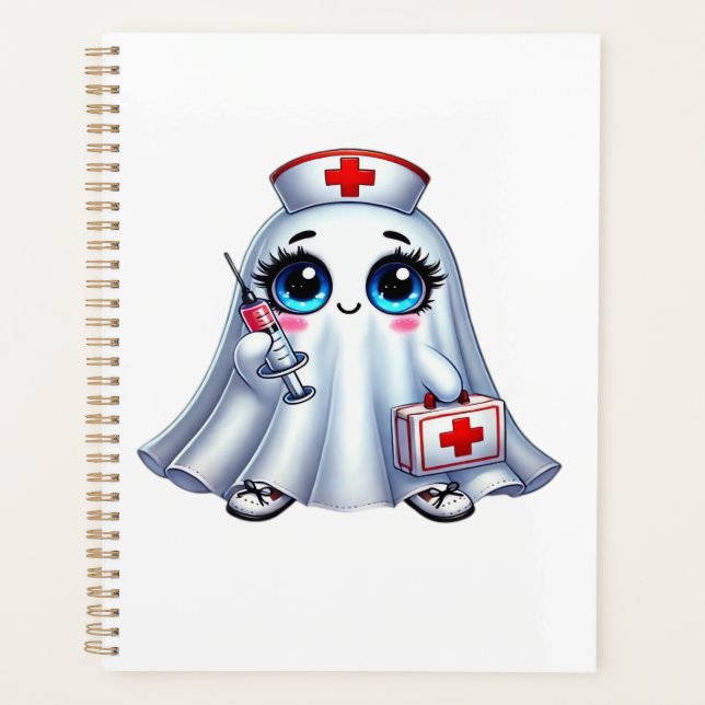 Cute Halloween ghost in a nurse's uniform Classic  Planner (Front)