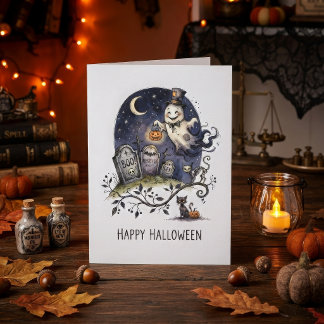 Cute Halloween Ghost in Top Hat Card